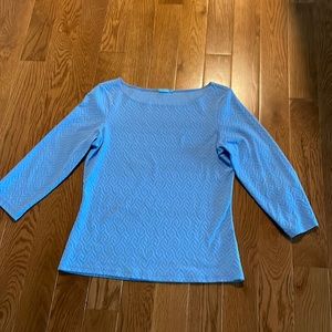 J McLaughlin blue Honeycomb jacquard top in Catalina cloth.